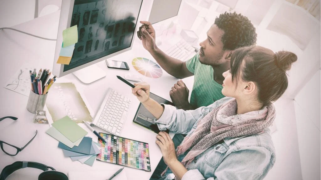 Office workers at computer